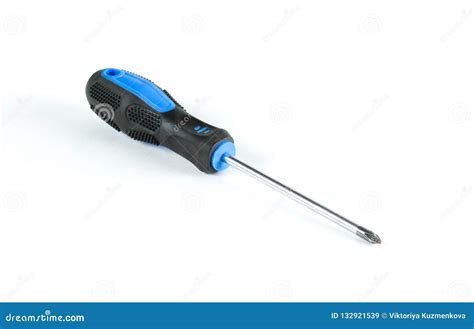 Shaped Blue Screwdriver Close Up Isolated On White Background Stock