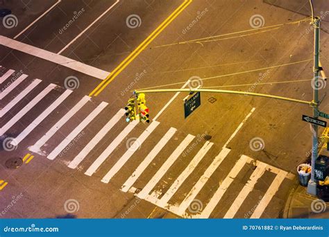 Overhead View Of Street Intersection At Night In Nyc Stock Photo