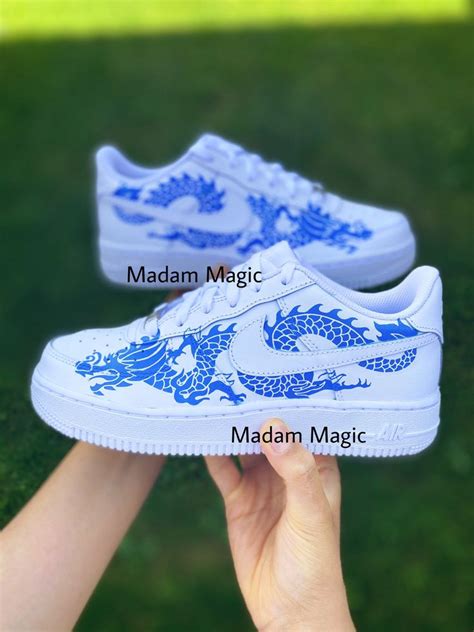 Hand Painted Custom Air Force 1 Low Blue Dragon Af1 Customized Etsy