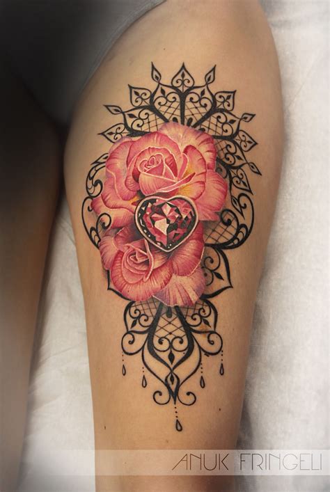 Rose Tattoo Ink Diamond Gem Stone Lace Spitze