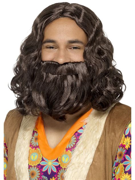dark brown jesus wig and beard biblical hippie hippy religious 1960 s 60s costume abracadabra