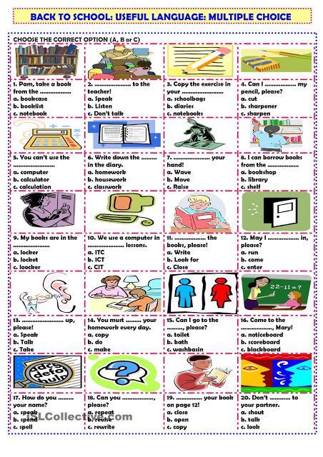 Welcome To School Classroom Language Vocabulary Back To School