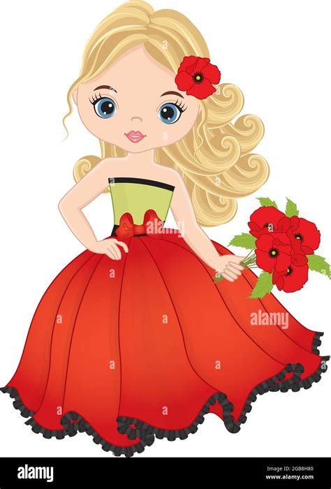 Beautiful Girl Wearing Red Dress With Poppies Vector Girl With Poppies