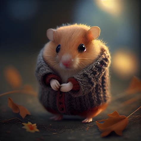Premium Photo Hamster In A Warm Scarf On A Background Of Autumn Leaves
