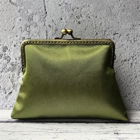 Handmade Olive Green Satin 55 Inch Sew In Frame Clutch Bag Etsy