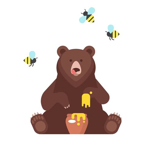 Flat Style Honey Elements Bear Character Design Honey Illustration