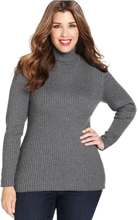 Charter Club Plus Size Long Sleeve Ribbed Turtleneck Sweater Ribbed