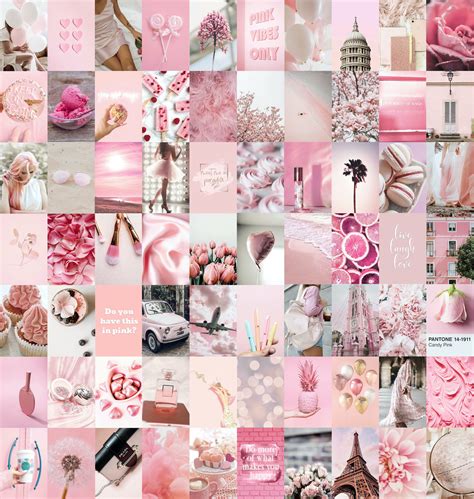 wall collage kit pink collage kit soft pink light pink aesthetic digital download 70 pcs by
