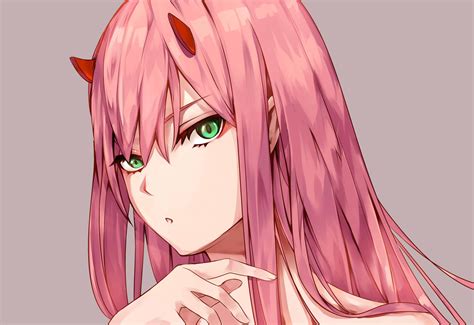 Download Horns Green Eyes Pink Hair Long Hair Zero Two Darling In The