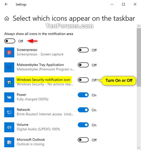 Hide Or Show Windows Security Notification Area Icon In Windows 10
