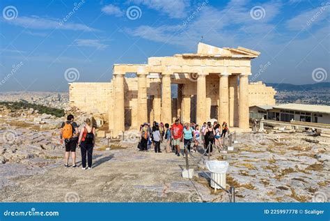 People Visit Acropolis Of Athens Greece View Of Ancient Greek