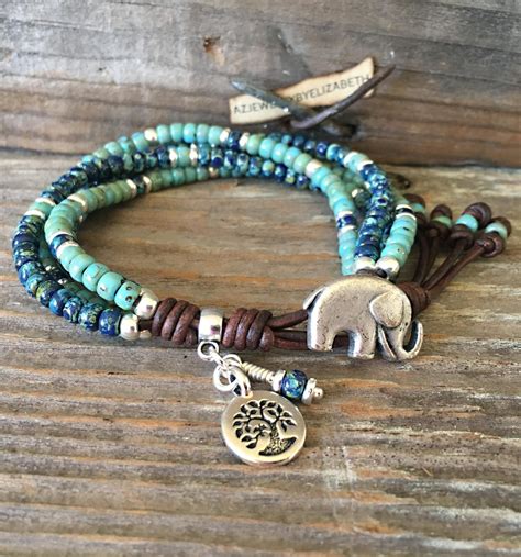 Elephant Bracelet Seed Bead Leather Wrap Bracelets For Women Boho
