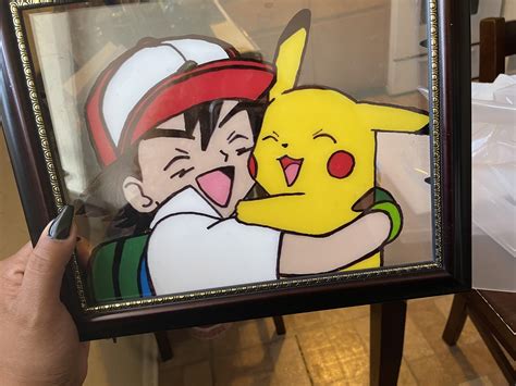 Pikachu And Ash Glass Painting Fan Art By Me Rpokemon