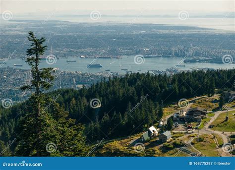 Aerial View Of Grouse Mountain With Downtown City North Vancouver Bc