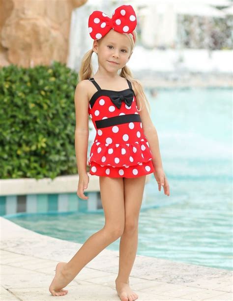 Girls A Line Polka Dot Ruffled Skirted One Piece Swimsuit With Matching