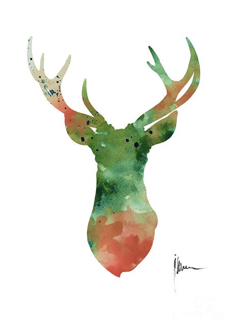 Deer Head Watercolor Large Poster Painting By Joanna Szmerdt Pixels