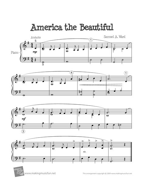 Samuel Augustus Ward America The Beautiful Sheet Music Pdf Free