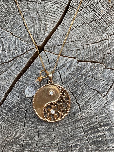 Yin Yang Charm Crystal Necklace Gold Chain Layering Etsy