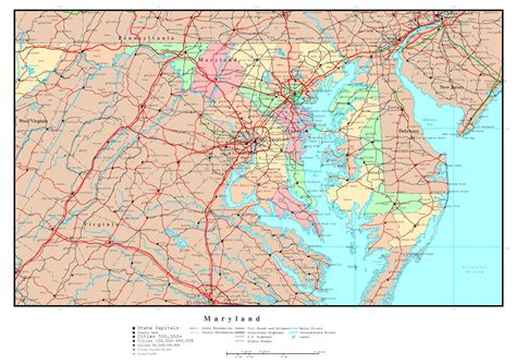 Large Detailed Administrative Map Of Maryland With Highways Roads And
