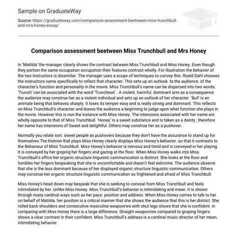⇉comparison Assessment Beetween Miss Trunchbull And Mrs Honey Essay