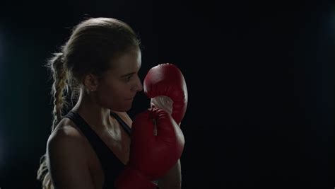 Woman Boxer Kicking Air In Stock Footage Video 100 Royalty Free