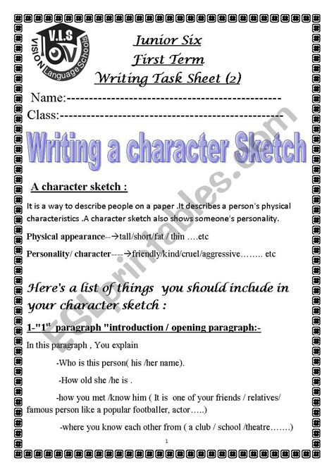 Character Sketch Worksheets