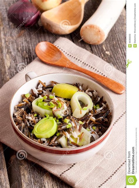 Winter Salad With Wild Rice Leek And Fresh Herbs Stock Photo Image
