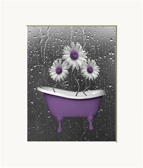Purple Bathroom Wall Art Daisy Flowers In Tub Decorative Etsy