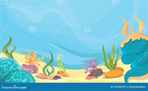 Ocean Floor In Cartoon Style Stock Vector Illustration Of Water