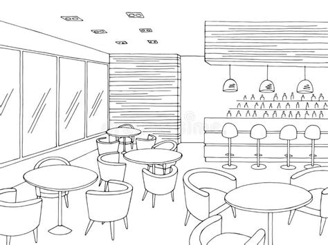Cafe Interior Bar Graphic Black White Sketch Illustration Vector Stock