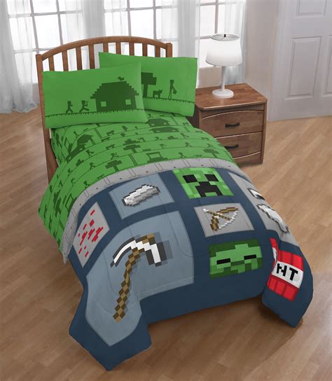 Minecraft Icon Boys Twin Comforter Sheets And Bonus Sham 5 Piece Bed In