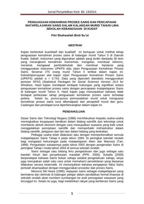 Pdf Penguasaan Kemahiran Proses Sains Dan Pencapaian Ipkent Edu My