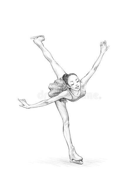 Ice Skater Hand Drawn Sketch Pencil Illustration Sliding On Ice