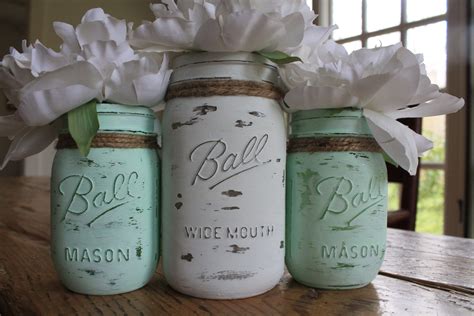 Shabby Chic Beach Wedding Decor Set Of Mixed Mason Jars Light Aqua