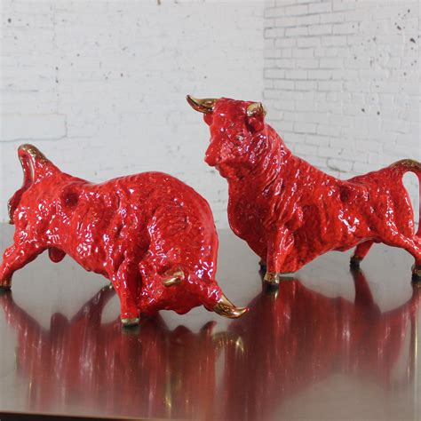 Vintage Royal Haeger Style Red Ceramic Bulls Warehouse 414