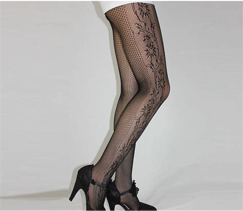 Womens Lady Black Sexy Fishnet Pattern Jacquard Stockings Pantyhose