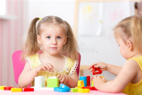 Children Play Educational Toys In Preschool Stock Image Image Of