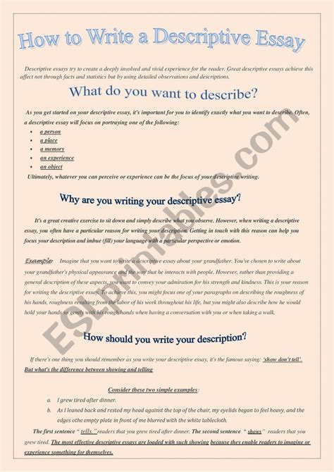 How To Write A Descriptive Essay Esl Worksheet By Teacher63