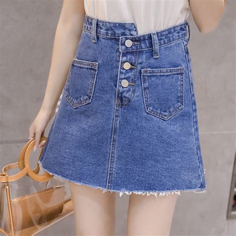 Summer Women Denim Skirts Korean Fashion Irregular Mini A Line Skirt Women High Waist Jean Skirt