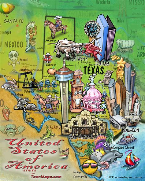 Texas Fun Map Digital Art By Kevin Middleton