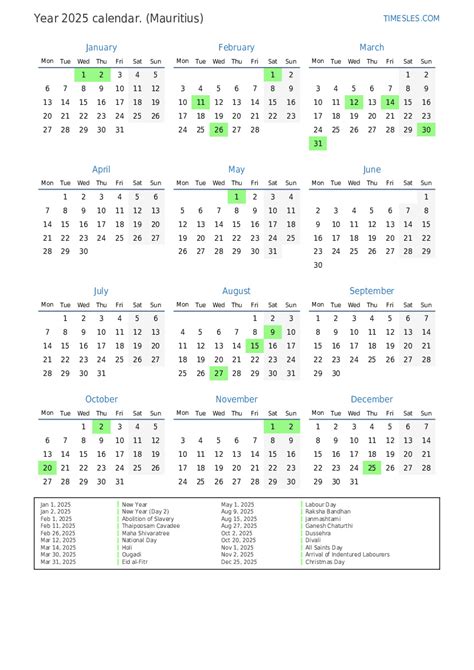 Calendar 2025 Mauritius With Public Holidays Calendar Daisey Kendra