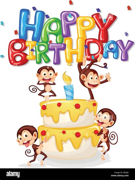 Monkey Happy Birthday Card Illustration Stock Vector Image And Art Alamy