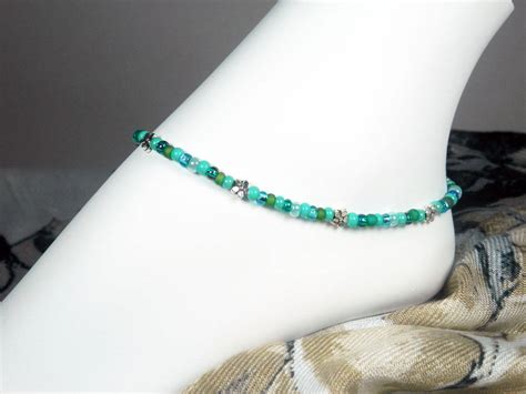 turquoise aqua anklet seed bead anklet bead ankle bracelet etsy