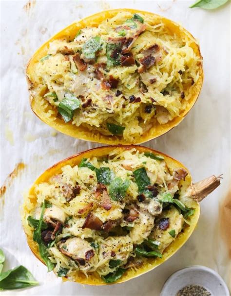 Chicken Bacon And Ranch Stuffed Spaghetti Squash Cook At Home Mom
