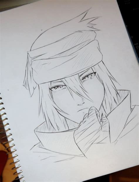 A Drawing Of An Anime Character With Long Hair And Eyes Drawn In Pencil