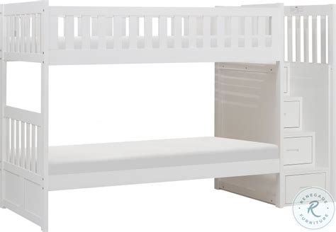 Galen White Twin Over Twin Bunk Bed With Storage Staircase From