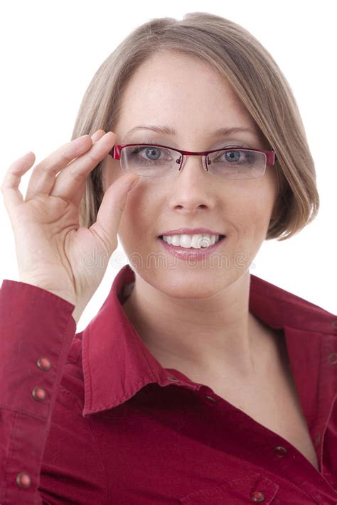 Woman In Red Glasses Stock Image Image Of Criticize 17879337