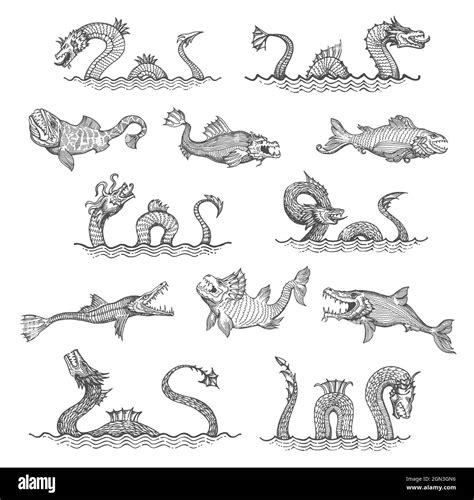 Ancient Sea Serpent Dragon Leviathan Animals Sketch Sea Monsters