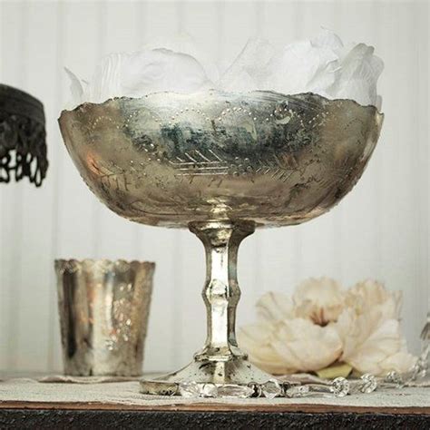 Mercury Glass Compote Dish Bowl Centerpiece With Pedestal 8 X 7 Inches Centerpiece Bowl