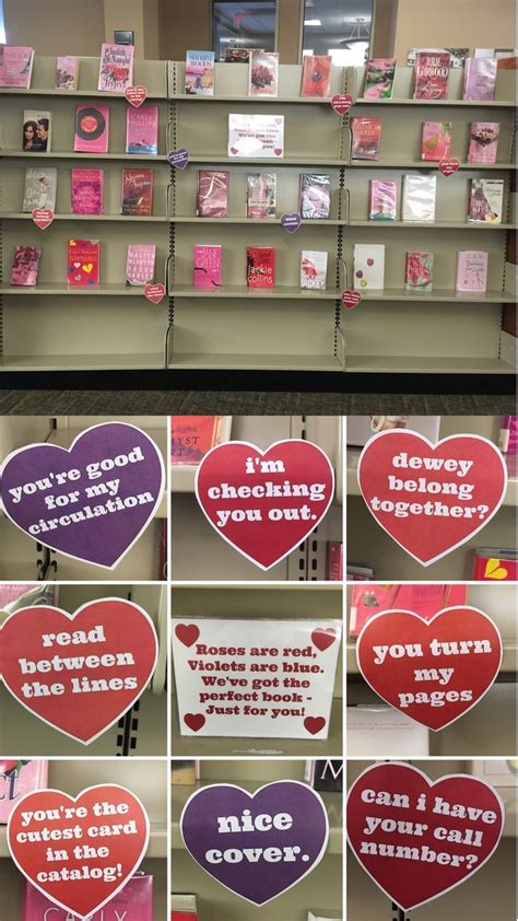 Valentines Day Library Book Display With Punny Candy Heart Pick Up